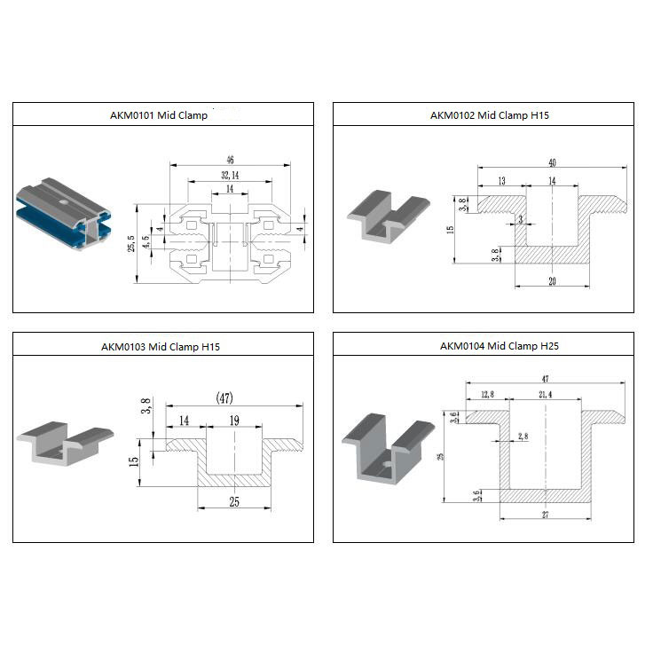Solar Panel Mounting Aluminum Mid Clamp